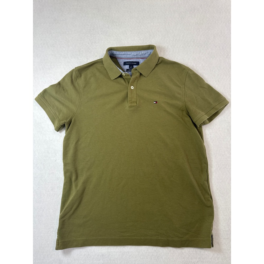 Tommy Hilfiger Mens Custom Fit Polo Shirt Olive Green Short Sleeve Size M